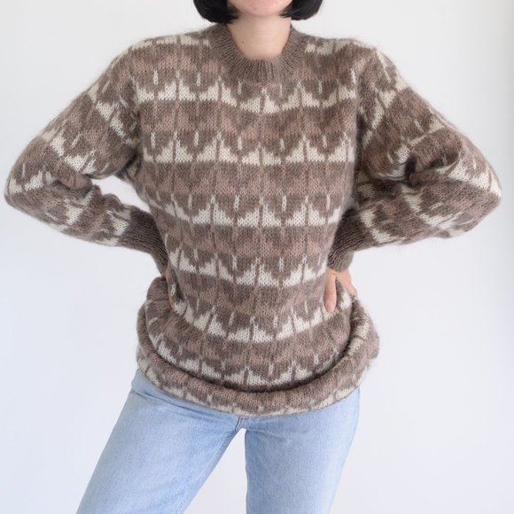 Vintage Dior Brown & Cream 60% Mohair Crewneck Long Sleeve Sweater Size Med - Picture 2 of 15